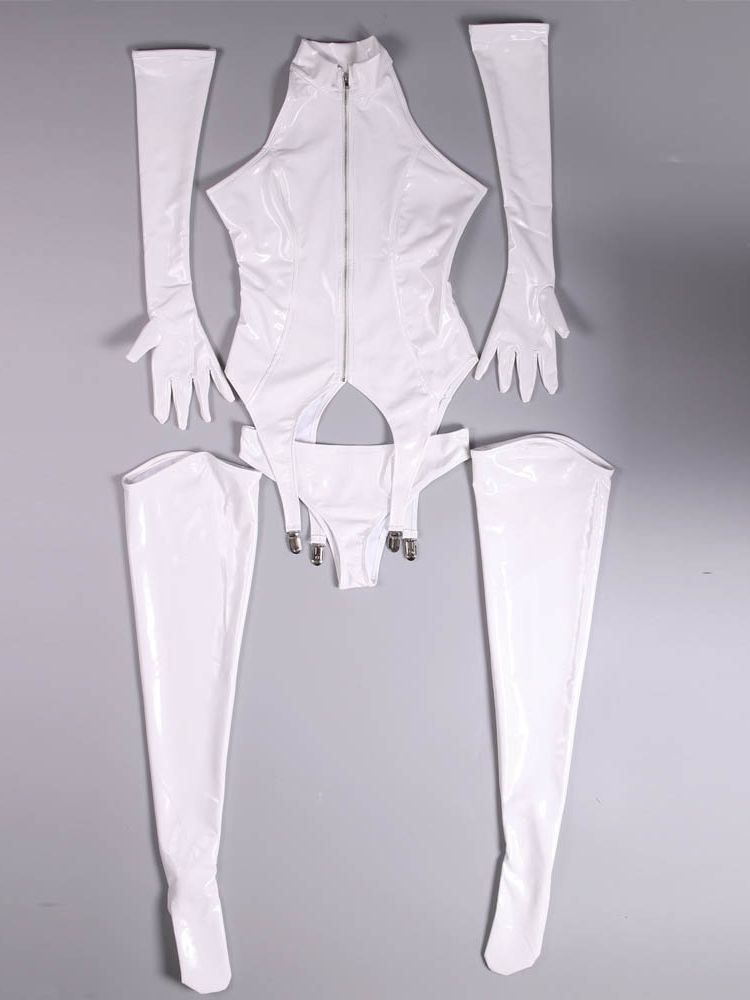 4ชิ้น/เซ็ตดูเปียก PVC Catsuit  - Garter Belt Set บทวิจารณ์และราคา