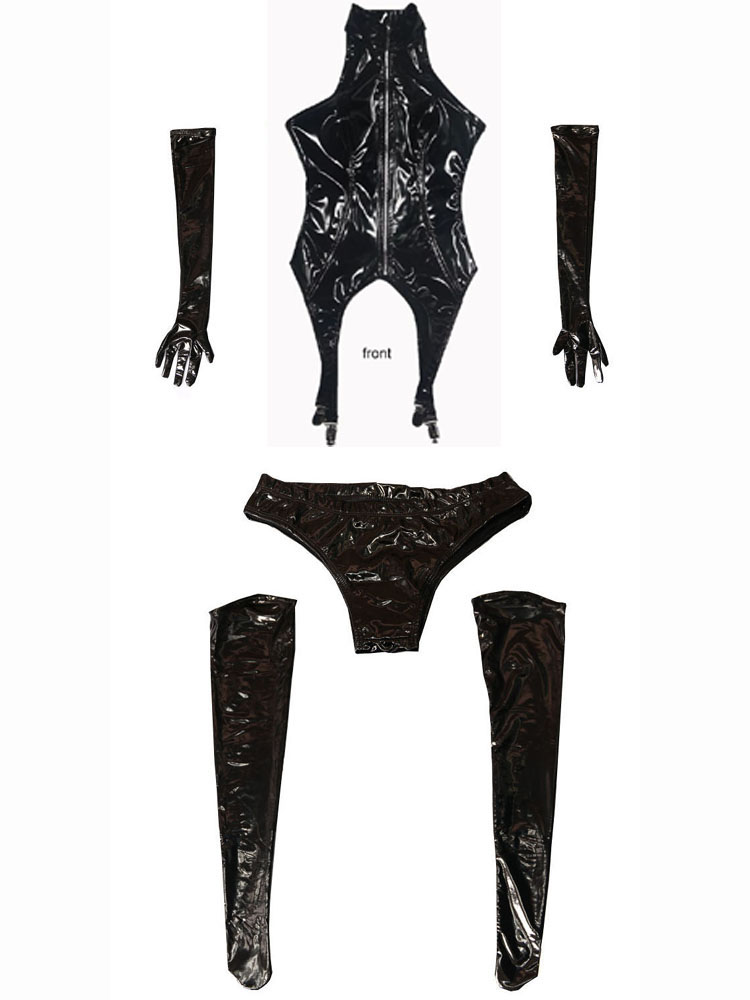 4ชิ้น/เซ็ตดูเปียก PVC Catsuit  - Garter Belt Set บทวิจารณ์และราคา