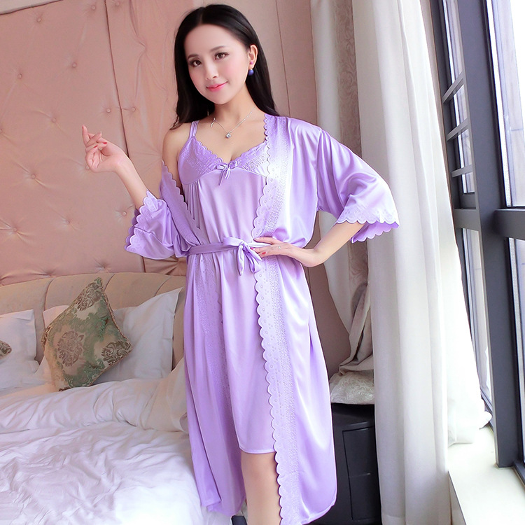 2 ชิ้น/เซ็ตผู้หญิงชุดนอนผ้าไหม - Robe Silk Women บทวิจารณ์และราคา